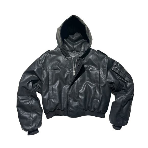 Leather look hooded bomber - Picture 1 of 5